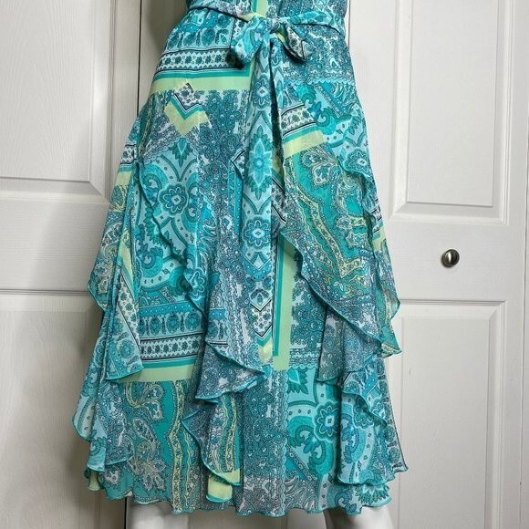 ROBBIE BEE Paisley Chiffon Ruffle Midi Dress Size 12 - Picture 3 of 13